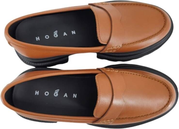 Hogan Bruin Leren Mocassin Platte Schoenen Brown Dames