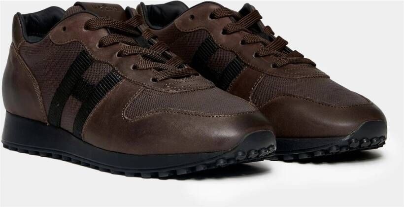 Hogan Bruin Leren Sneakers met Logodetail Brown Heren