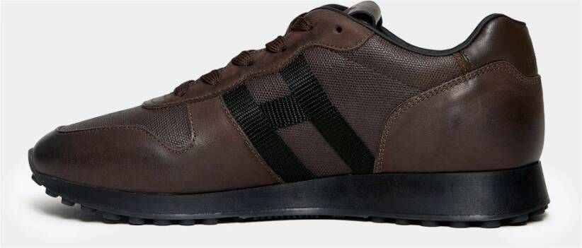 Hogan Bruin Leren Sneakers met Logodetail Brown Heren