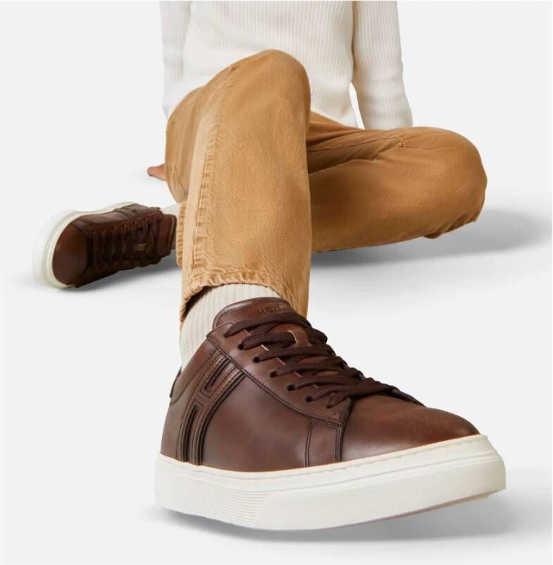 Hogan Bruine Leren Sneakers Brown Heren