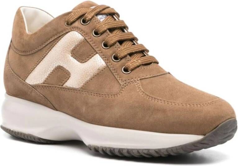 Hogan Bruine leren sneakers Chunky rubberen zool Brown Dames