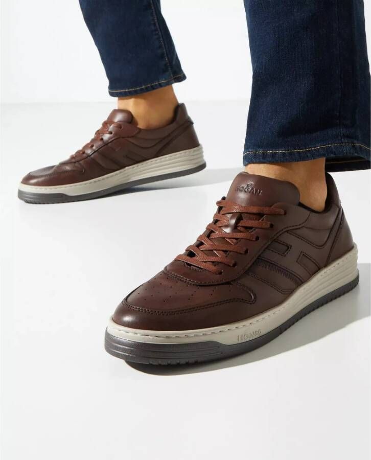 Hogan Bruine leren sneakers klassieke Italiaanse stijl Brown Heren