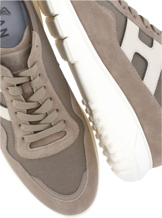 Hogan Bruine Leren Sneakers met Logodetail Brown Heren