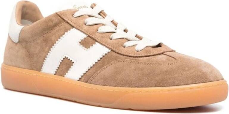 Hogan Bruine Leren Sneakers Paneelontwerp Brown Heren