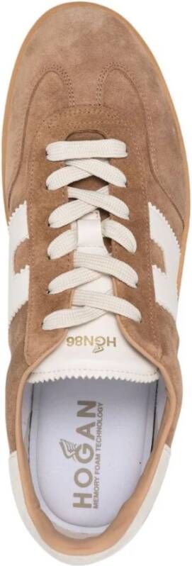 Hogan Bruine Leren Sneakers Paneelontwerp Brown Heren