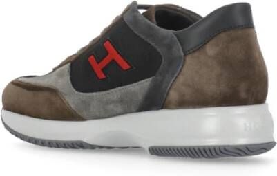 Hogan Bruine Leren Sneakers Ronde Neus Brown Heren