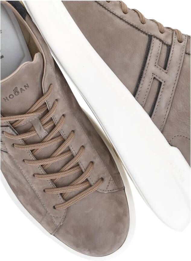 Hogan Bruine Leren Sneakers Ronde Neus Brown Heren