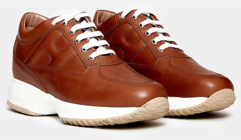 Hogan Bruine leren sneakers Ss23 Brown Dames