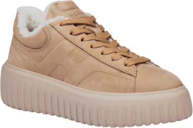 Hogan Bruine Sneakers met reliëf H-Strepen Brown Dames