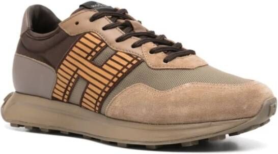 Hogan Bruine Suede Nylon Sneaker Streep Brown Heren