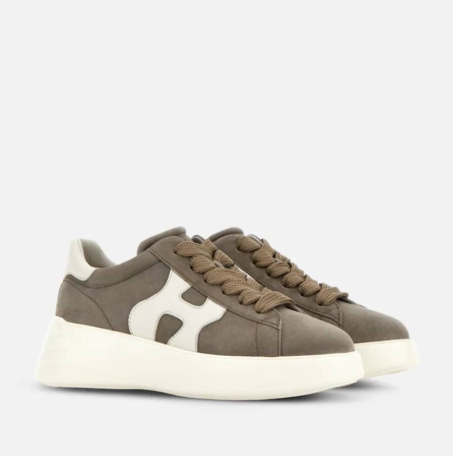 Hogan Bruine Suède Sneakers met Golvende Zijde Brown Dames