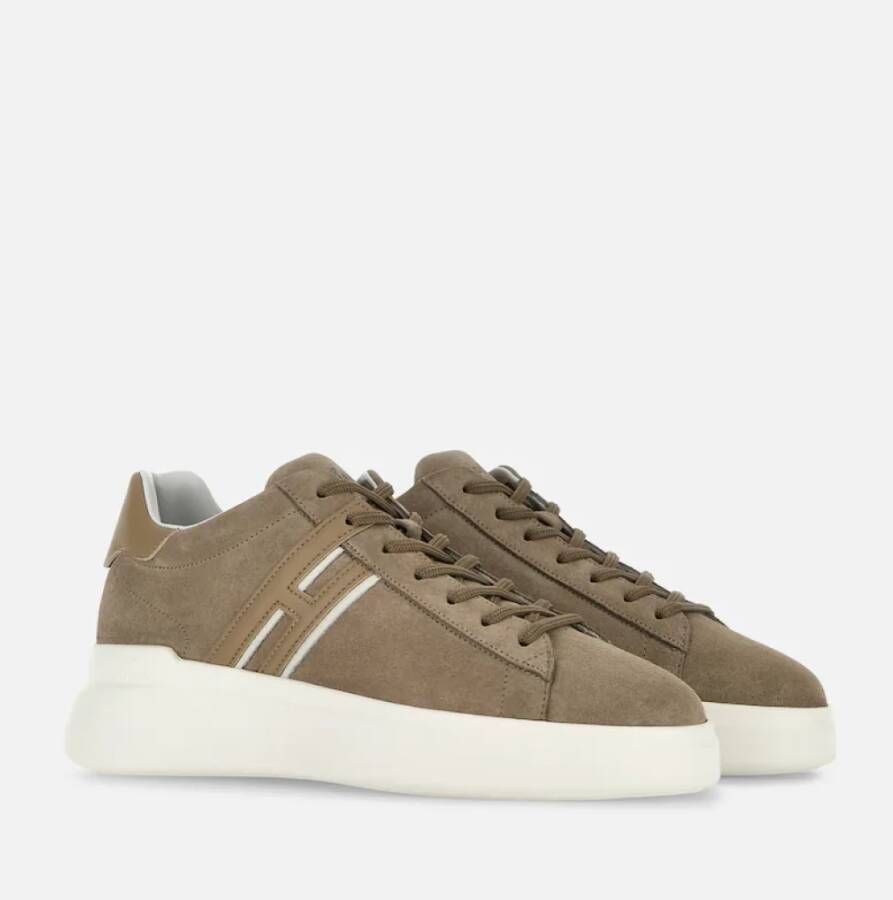 Hogan Bruine Suède Sneakers met Leren Details Brown Heren