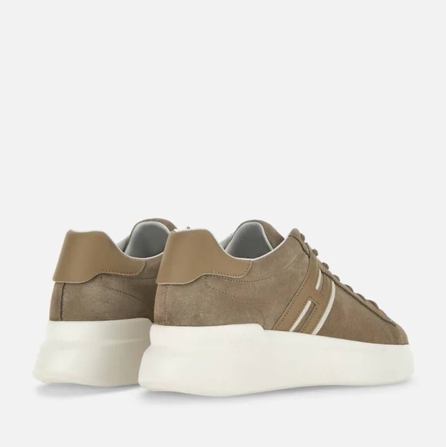 Hogan Bruine Suède Sneakers met Leren Details Brown Heren