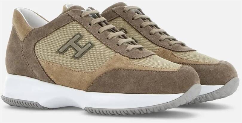 Hogan Bruine Suède Sneakers met Stoffen Inzetstukken Brown Heren