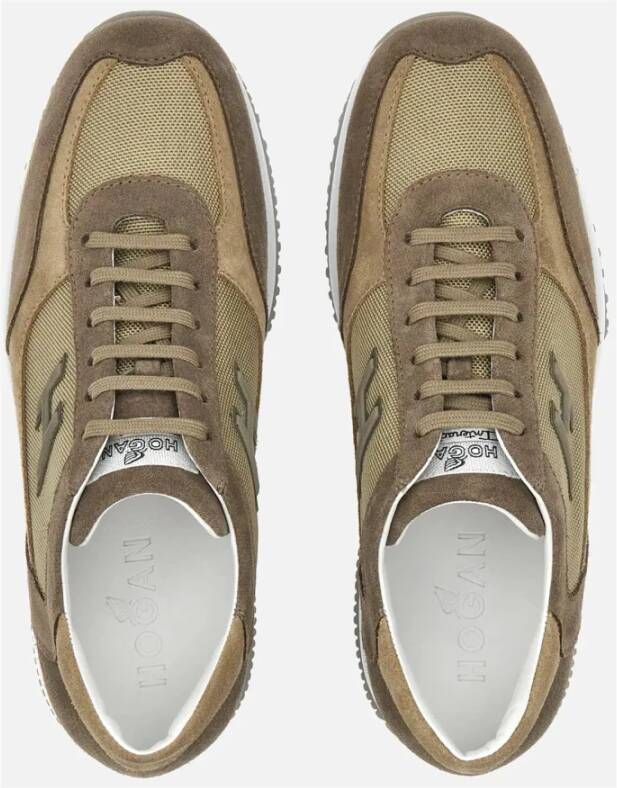 Hogan Bruine Suède Sneakers met Stoffen Inzetstukken Brown Heren