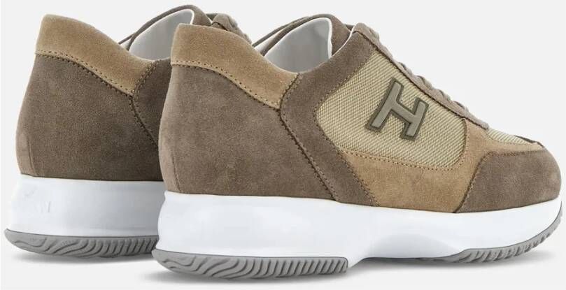 Hogan Bruine Suède Sneakers met Stoffen Inzetstukken Brown Heren