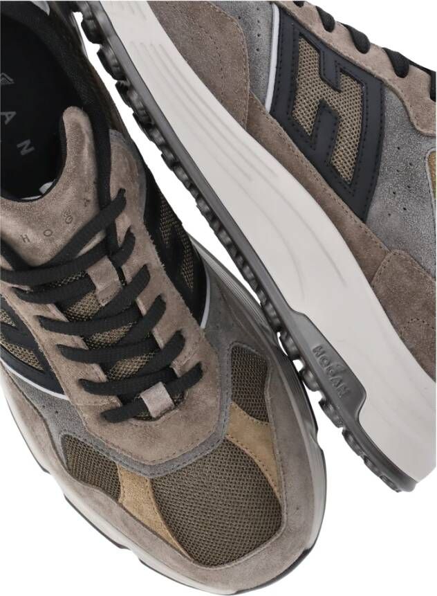 Hogan Bruine Suede Sneakers met Tech Inzetstukken Multicolor Heren