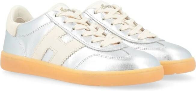 Hogan Coole Zilveren Leren Sneaker Gray Dames