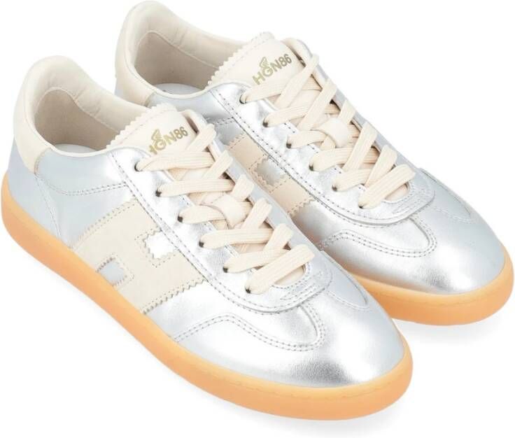 Hogan Coole Zilveren Leren Sneaker Gray Dames