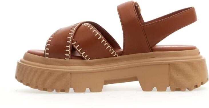 Hogan Cuoio Sandalen Gekruist Leer Cognac Brown Dames