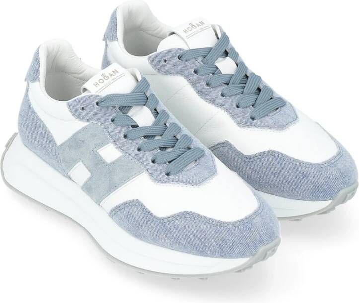 Hogan Denimblauwe Sneakers met Wit Leer Blue Dames