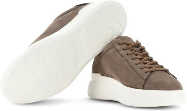 Hogan Duifgrijs Suède Platte Schoenen Brown Heren