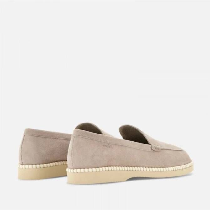 Hogan Fluwelen Leren Mocassins met Monogram Beige Dames