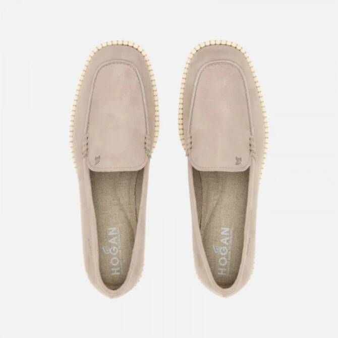 Hogan Fluwelen Leren Mocassins met Monogram Beige Dames