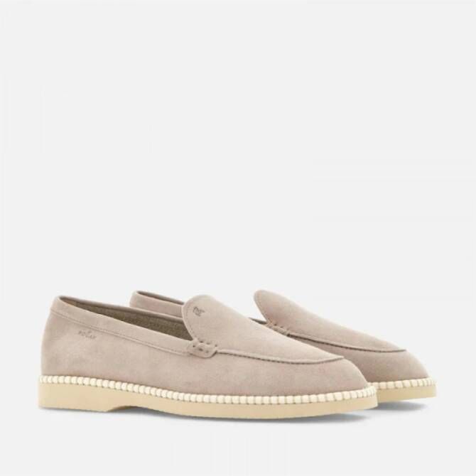 Hogan Fluwelen Leren Mocassins met Monogram Beige Dames