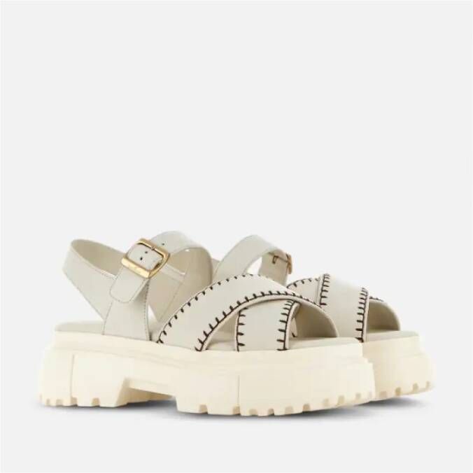 Hogan Gekruiste leren sandalen met H-vormige noppen White Dames