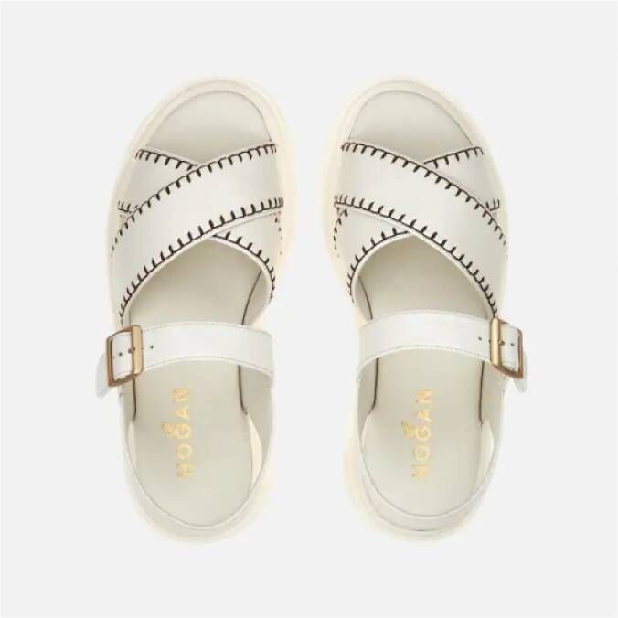 Hogan Gekruiste leren sandalen met H-vormige noppen White Dames