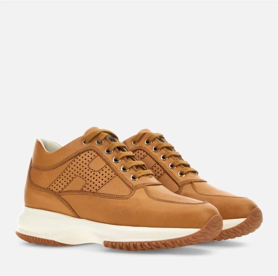 Hogan Geperforeerde Leren Sneakers met Verwijderbare Fussbett Brown Dames