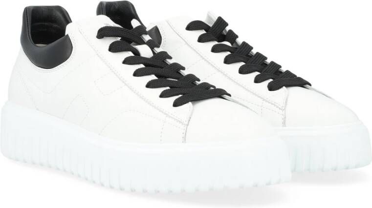 Hogan Gestreepte leren sneakers in zwart en wit White Heren