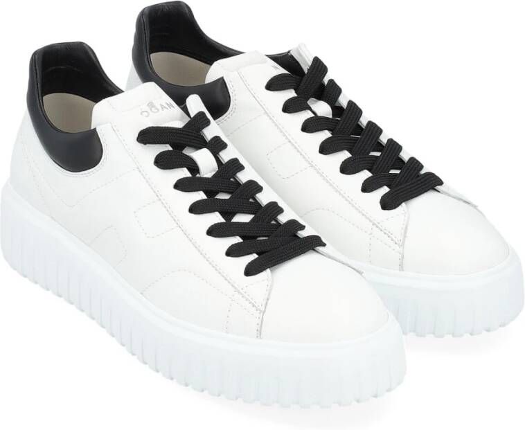 Hogan Gestreepte leren sneakers in zwart en wit White Heren