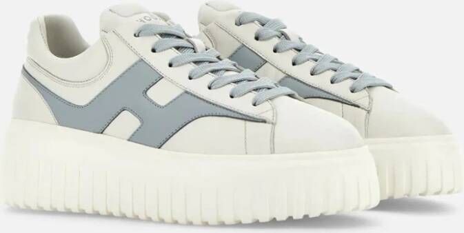 Hogan Gestreepte leren sneakers ivoor blauw detail White Dames