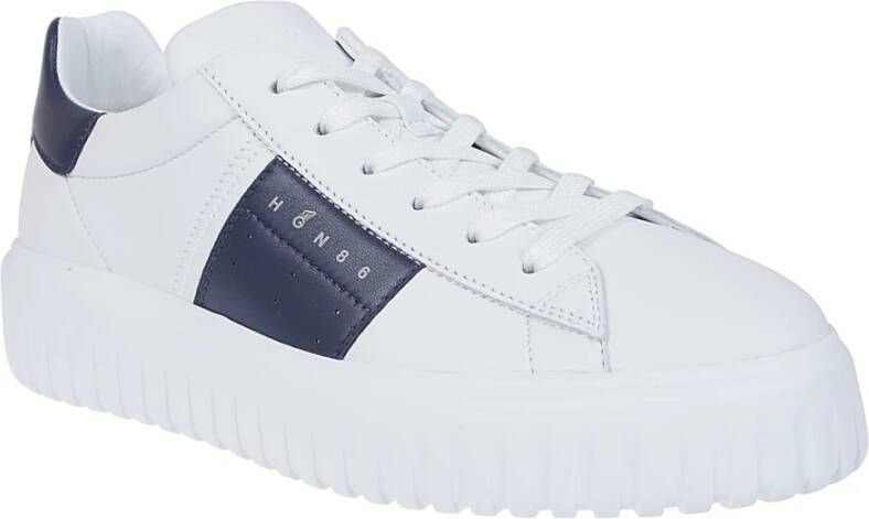 Hogan Gestreepte leren sneakers wit blauw White Heren