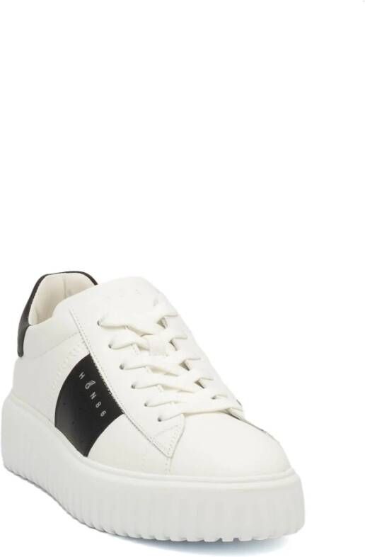 Hogan Gestreepte Leren Sneakers Witte Rubberen Zool White Dames