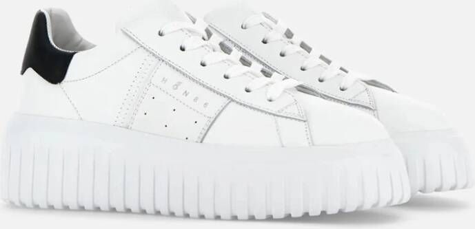 Hogan Gestreepte Leren Sneakers Witte Rubberen Zool White Dames