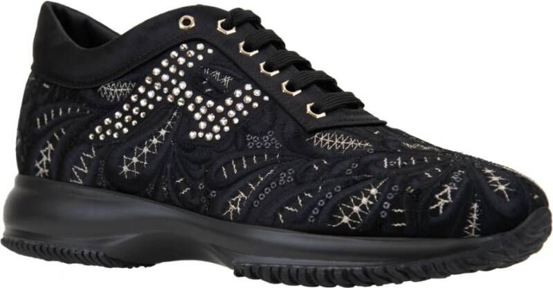 Hogan Gestreepte Stoffen Veterschoenen Black Dames