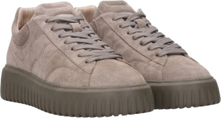 Hogan Gestreepte Suède Sneakers Beige Heren