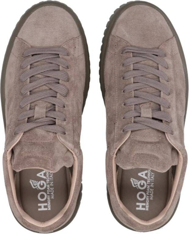 Hogan Gestreepte Suède Sneakers Beige Heren