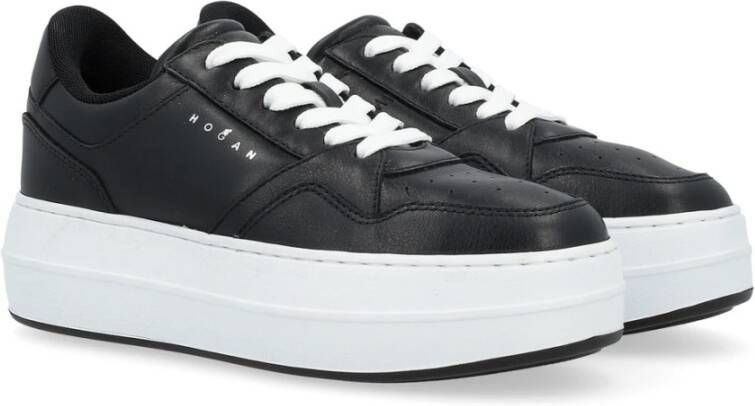 Hogan Geveterde Sneaker in Zwart Leer Black Dames