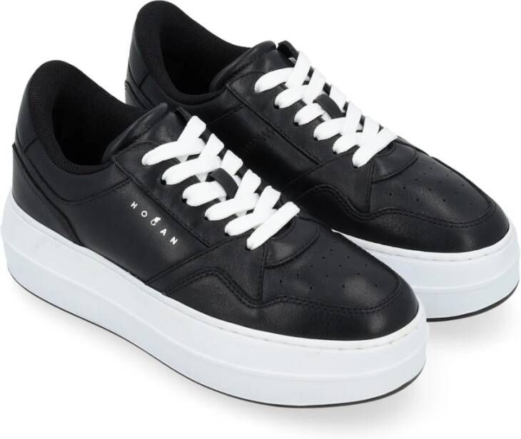 Hogan Geveterde Sneaker in Zwart Leer Black Dames