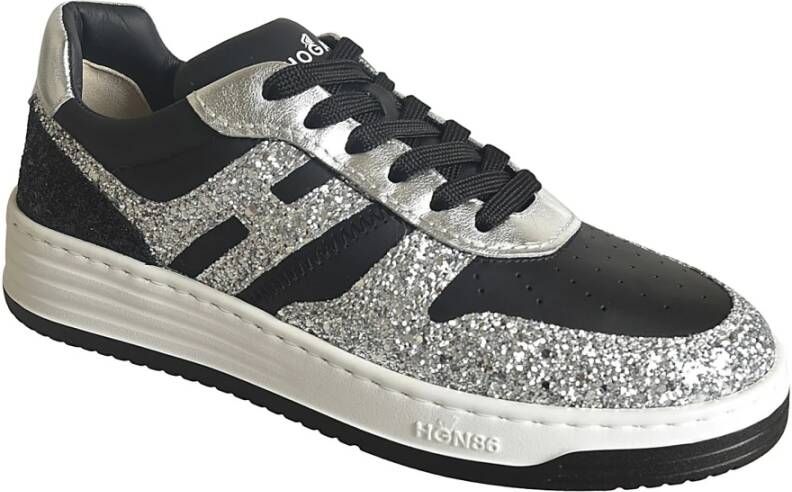 Hogan Glitter Sneakers in Glad Leer Black Dames