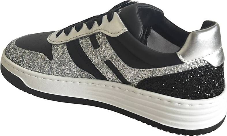 Hogan Glitter Sneakers in Glad Leer Black Dames