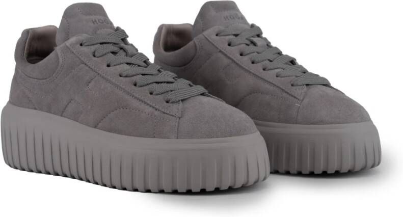 Hogan Grijze Leren Sneakers met Geborduurd Logo Gray Dames