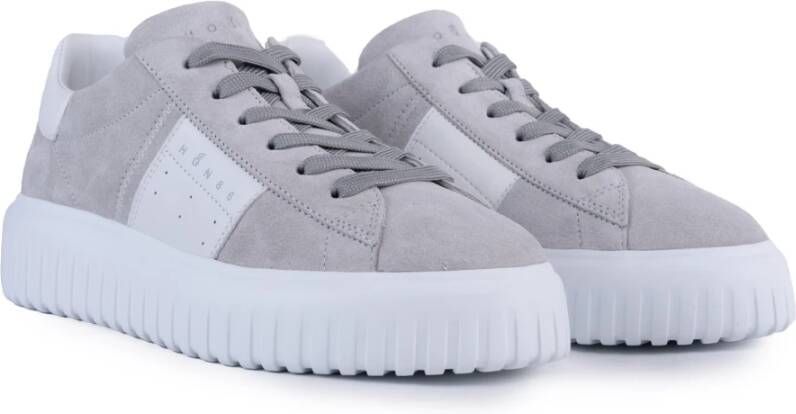 Hogan Grijze Leren Sneakers met Suède Details Gray Heren