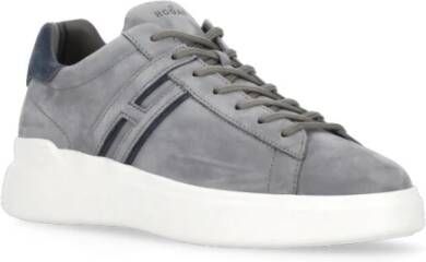 Hogan Grijze Leren Sneakers Ronde Neus Gray Heren