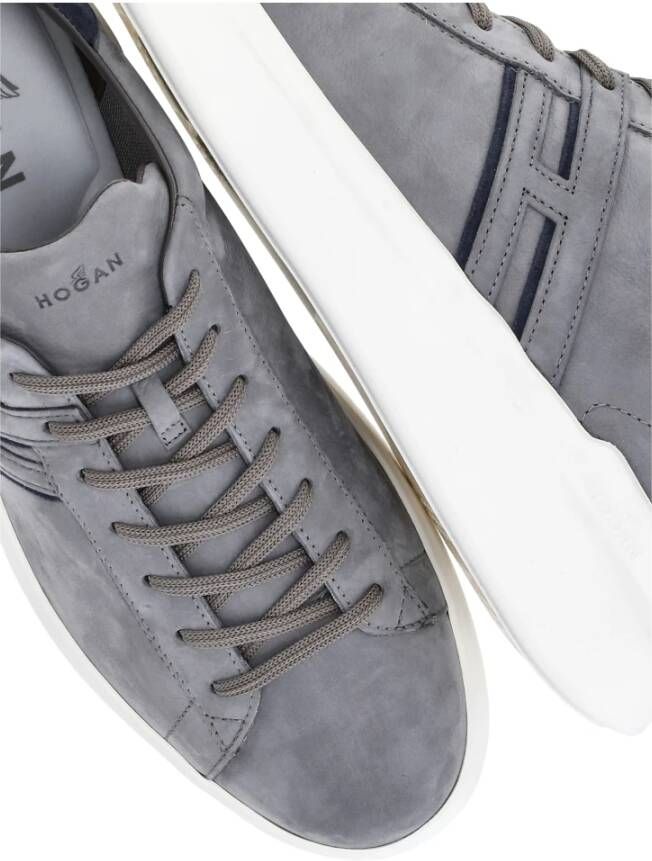 Hogan Grijze Leren Sneakers Ronde Neus Gray Heren