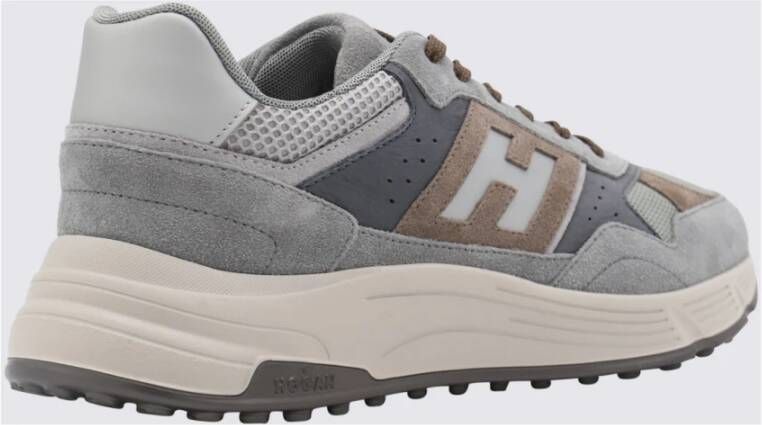 Hogan Grijze Leren Sneakers Ronde Neus Gray Heren